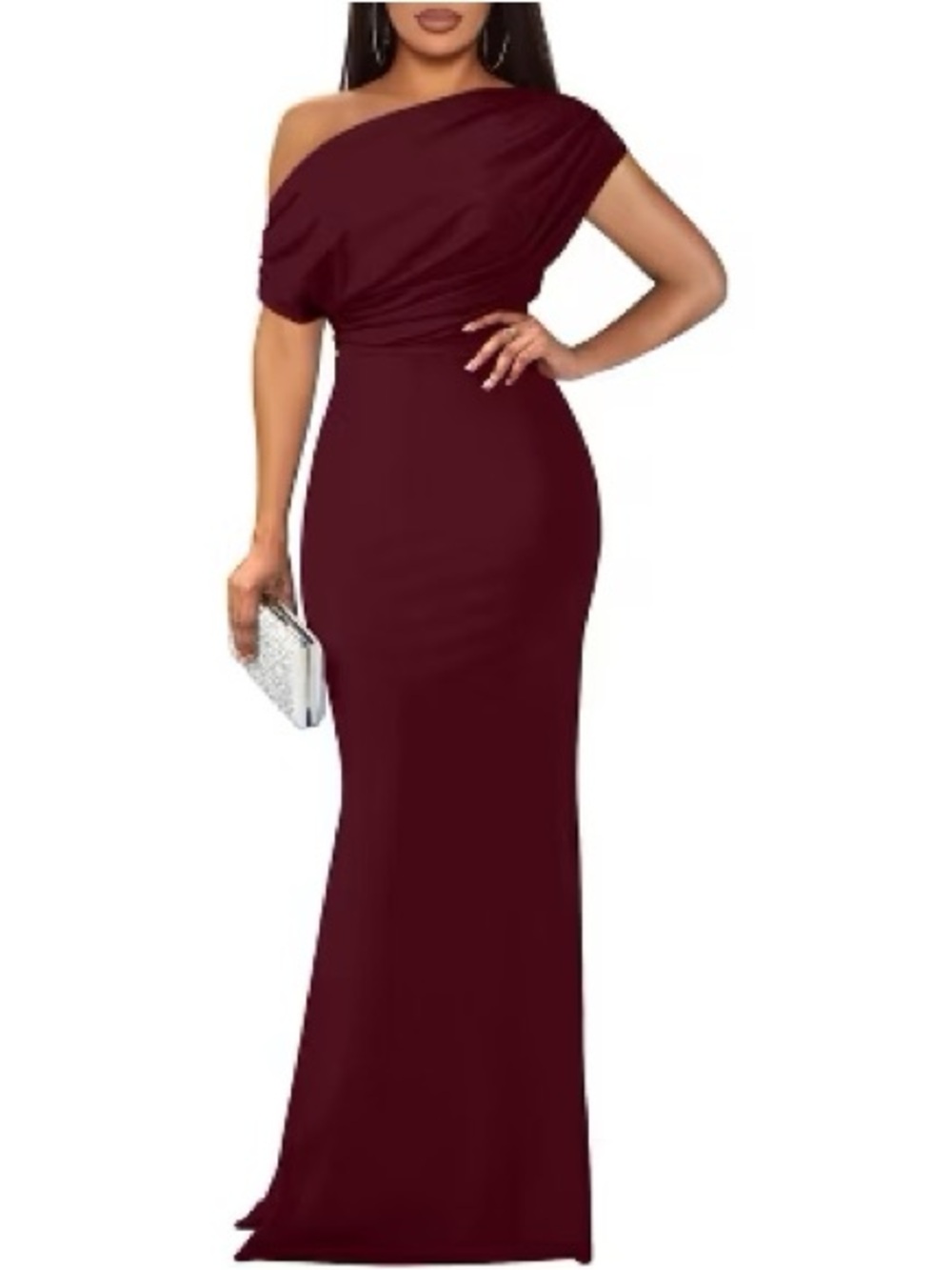 OYS TIK TOK SHOP Elegant Off-Shoulder Bodycon Evening Dress Winered LaRGE